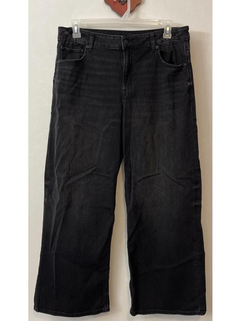 American Eagle Womens 14 Black Wide-Leg Real Good Stretch Denim Jeans! A6578